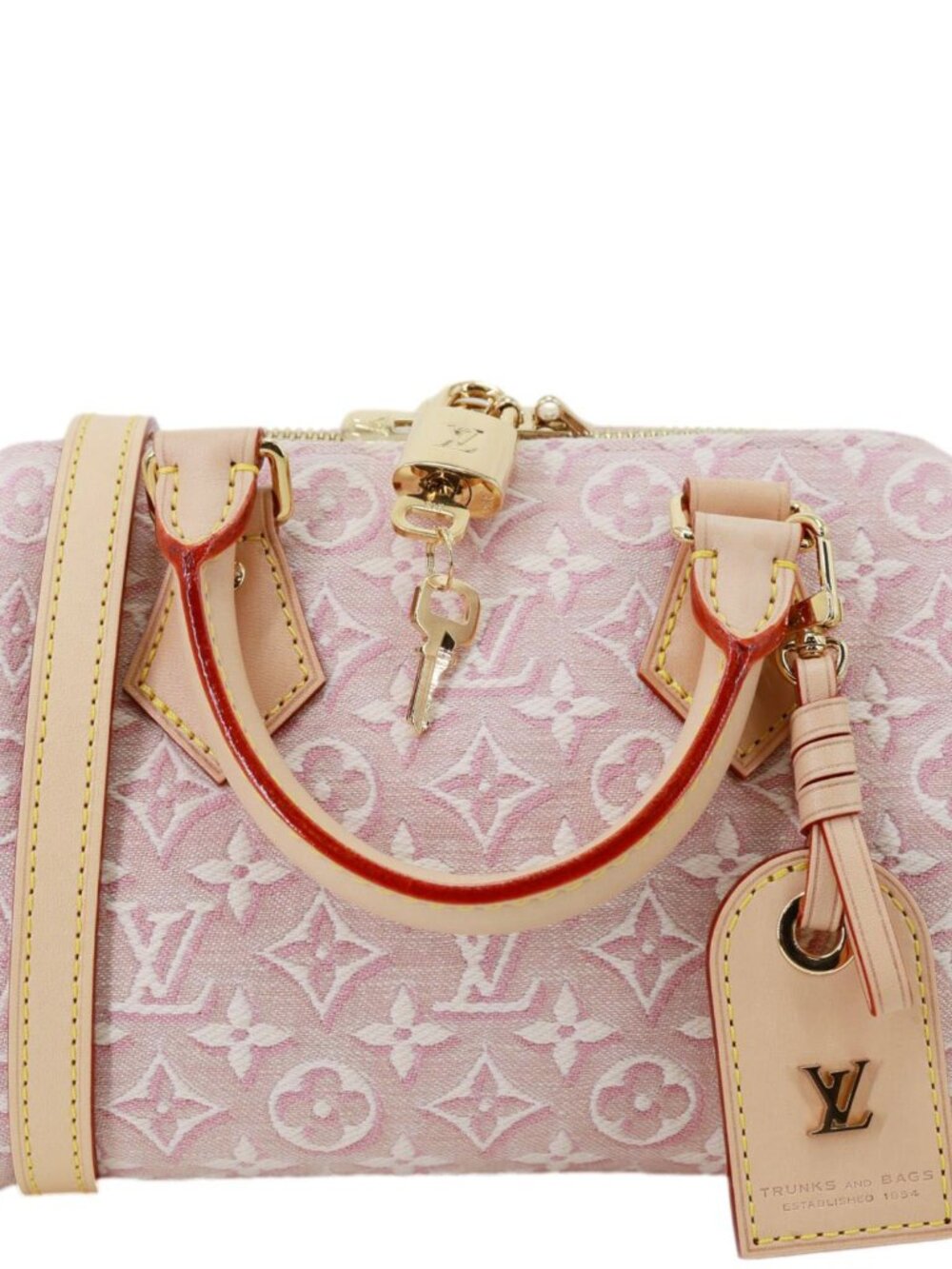 LOUIS VUITTON Speedy 20 Bandouliere Monogram Emblème Canvas Shoulder Bag Rose